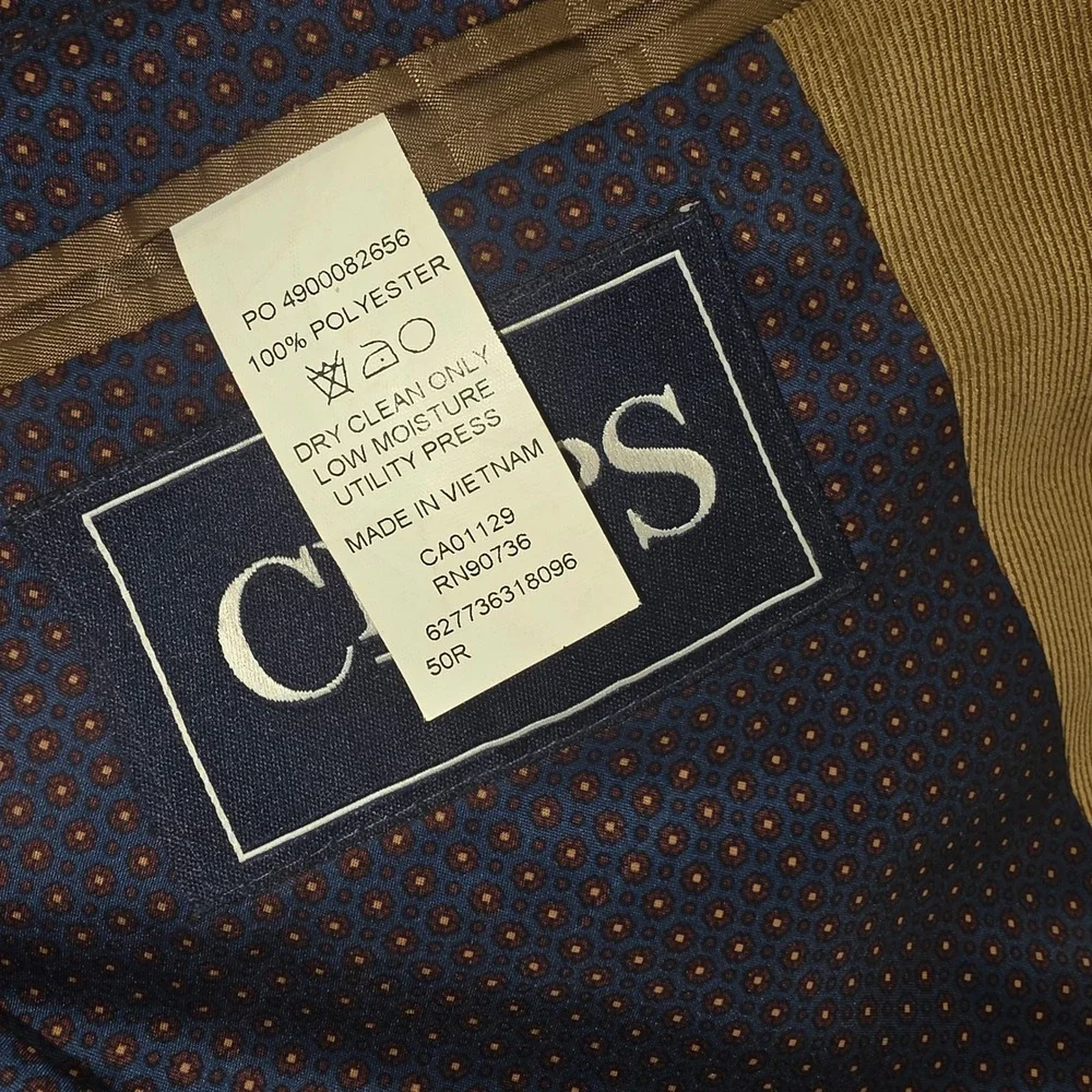 Chaps Mens Tan Brown Corduroy Blazer Sport Coat 50R Regular Fit 2 Button 1041
